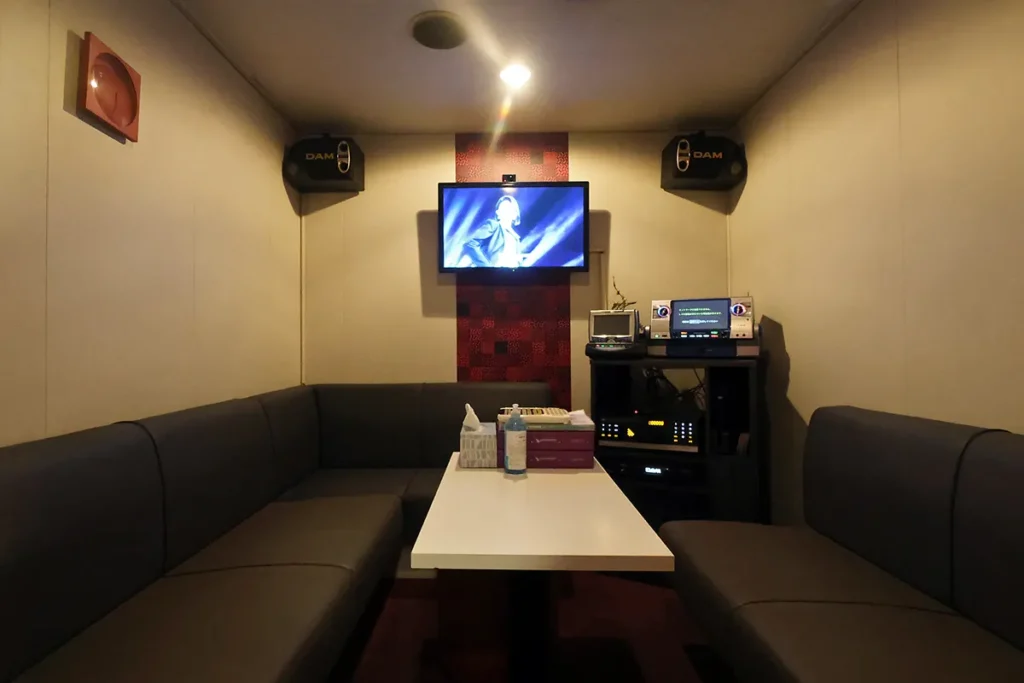 뉴카멜리아호 수속 후 긴 항해 시간 동안 일행과 즐길 수 있는 선내 노래방 내부 전경